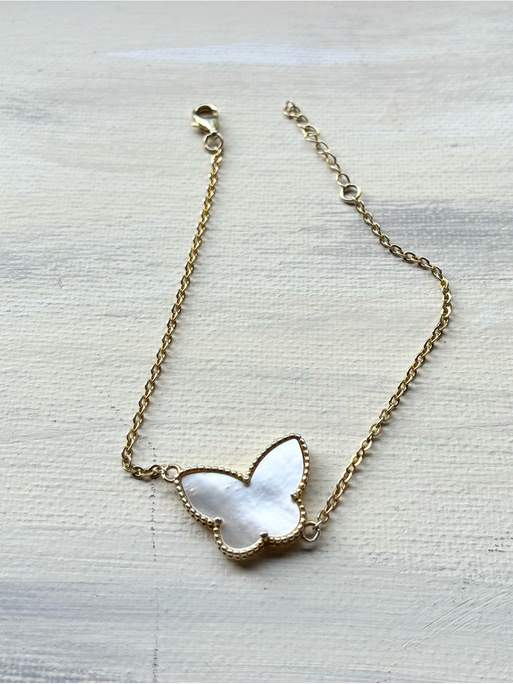 Gold Butterfly Bracelet White Mother-of-Pearl Sterling silver gold overlay NWOT